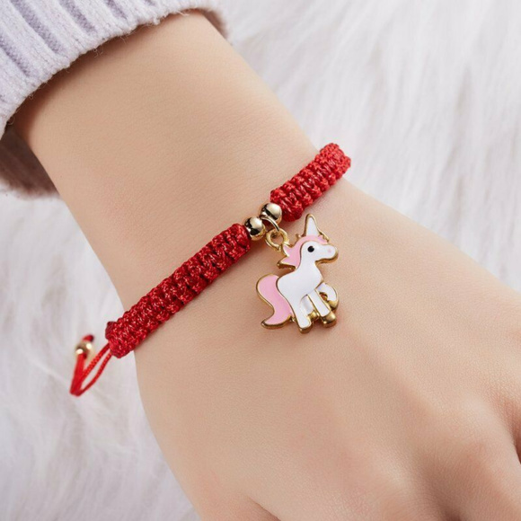 Pink Unicorn Gold Charm Red Rope Bracelet Party Gift - Picture 3 of 6
